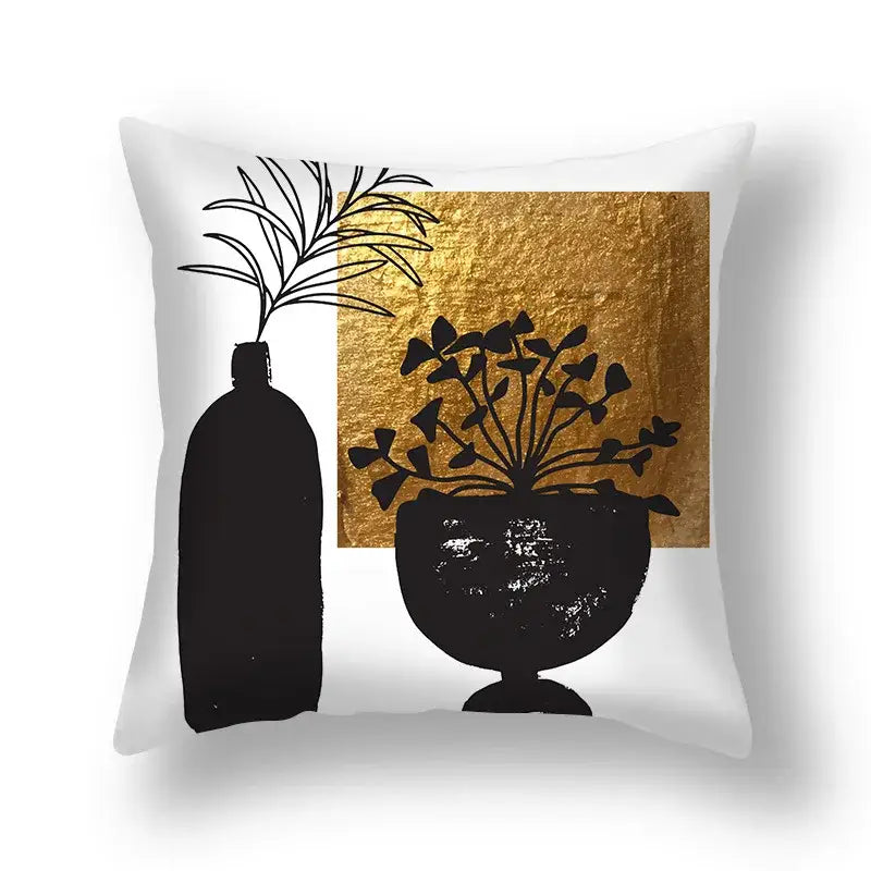 Modern teal and gold ginkgo leaves print sofa pillowcase living room
