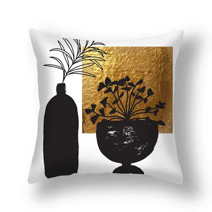 Modern teal and gold ginkgo leaves print sofa pillowcase living room
