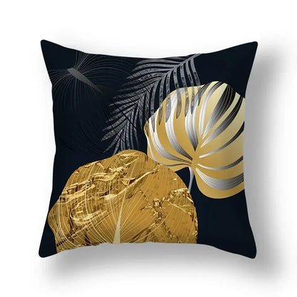 Modern teal and gold ginkgo leaves print sofa pillowcase living room