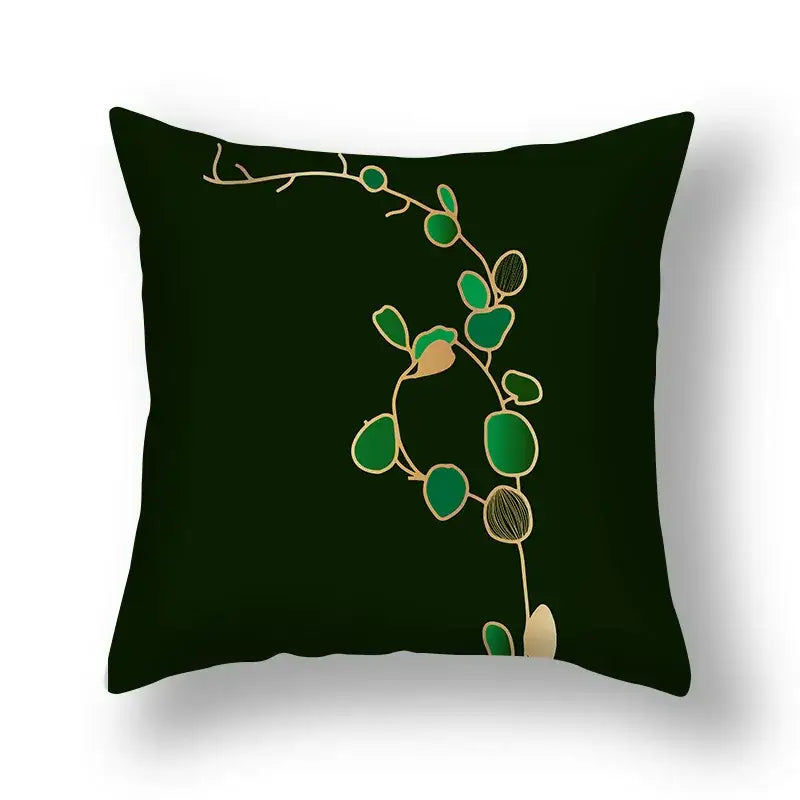Modern teal and gold ginkgo leaves print sofa pillowcase living room