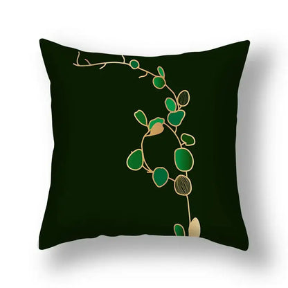 Modern teal and gold ginkgo leaves print sofa pillowcase living room