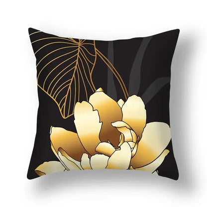 Modern teal and gold ginkgo leaves print sofa pillowcase living room