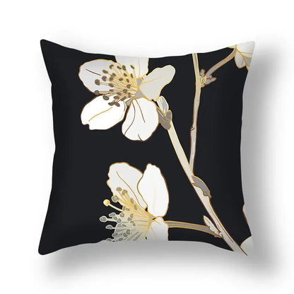 Modern teal and gold ginkgo leaves print sofa pillowcase living room