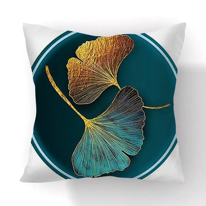 Modern teal and gold ginkgo leaves print sofa pillowcase living room