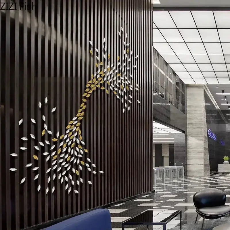 Modern gold & silver ginkgo leaves wall decor living room art