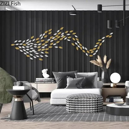 Modern gold & silver ginkgo leaves wall decor living room art