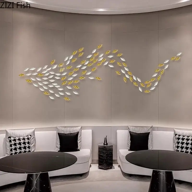 Modern gold & silver ginkgo leaves wall decor living room art