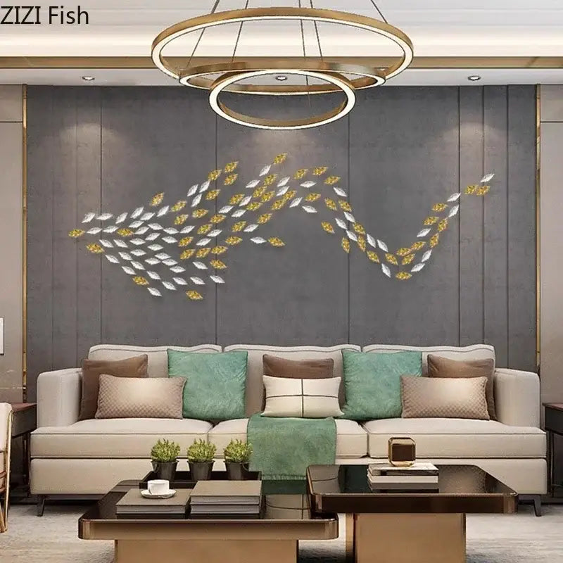 Modern gold & silver ginkgo leaves wall decor living room art