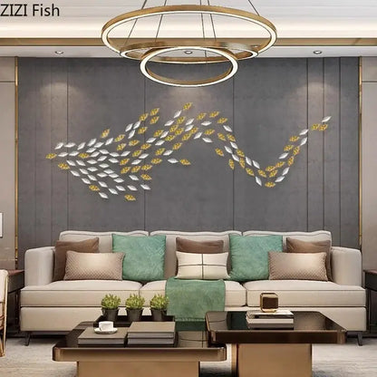 Modern gold & silver ginkgo leaves wall decor living room art