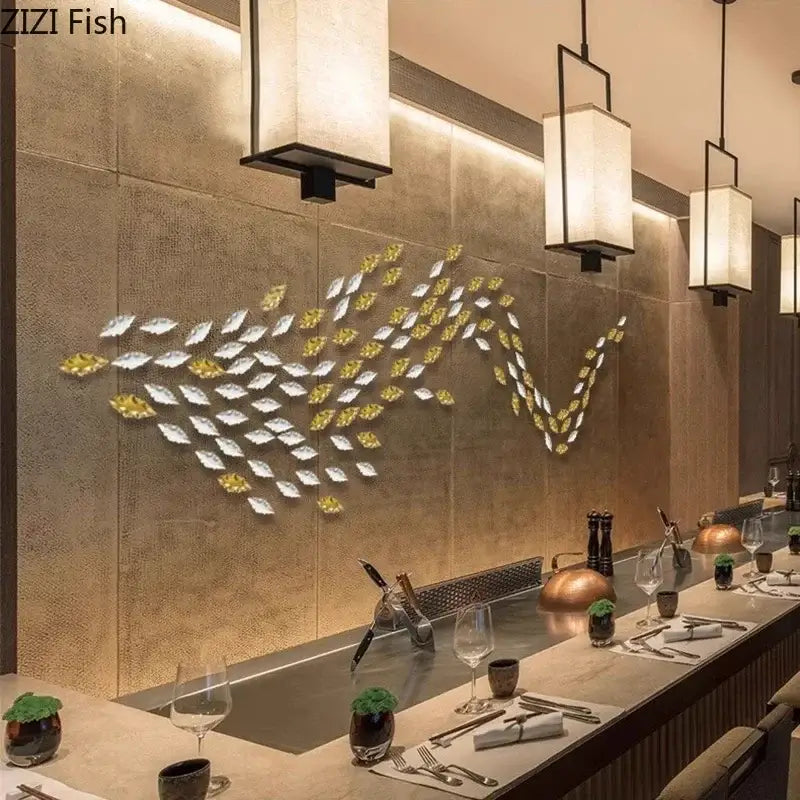 Modern gold & silver ginkgo leaves wall decor living room art