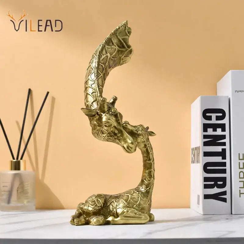 Elegant golden giraffe head sculpture living room decor