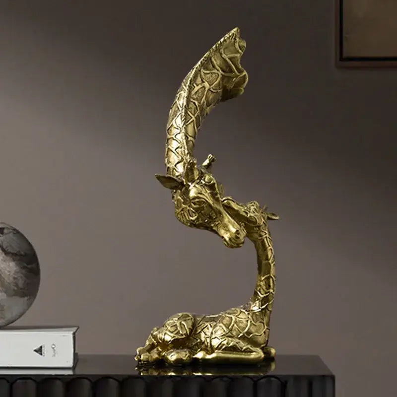 Elegant golden giraffe head sculpture living room decor
