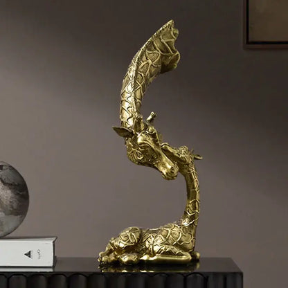 Elegant golden giraffe head sculpture living room decor