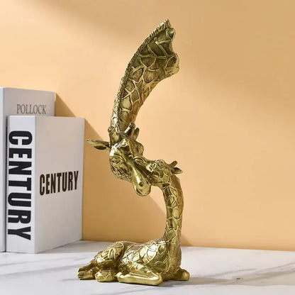 Elegant golden giraffe head sculpture living room decor