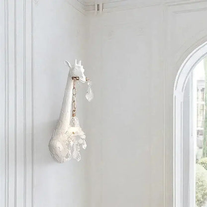 White ceramic giraffe love wall lamp bedroom crystal sconce