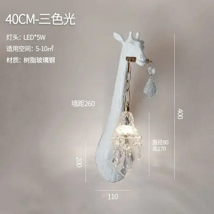 White ceramic giraffe love wall lamp bedroom crystal sconce