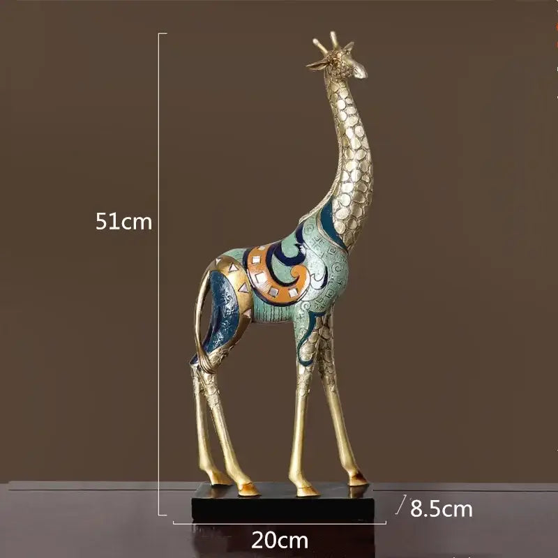 Modern teal & gold giraffe mother sculpture living room decor