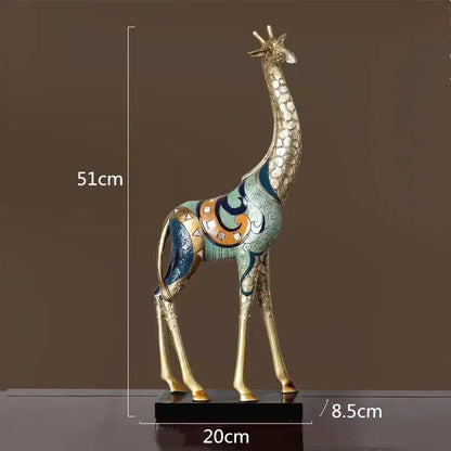 Modern teal & gold giraffe mother sculpture living room decor
