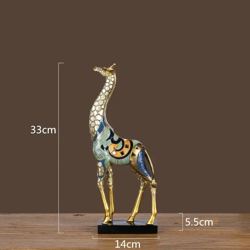 Modern teal & gold giraffe mother sculpture living room decor