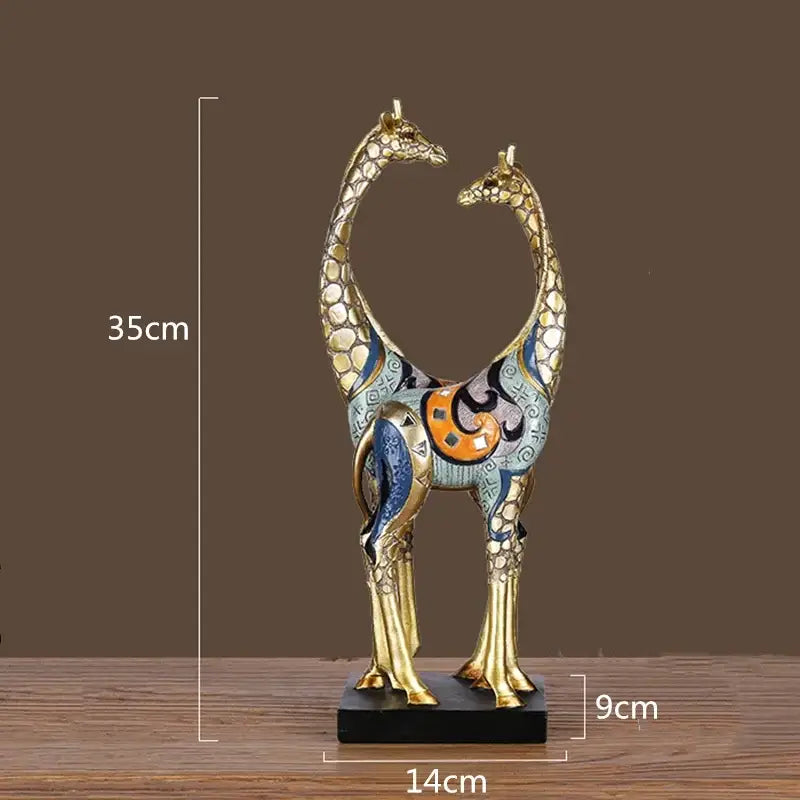 Modern teal & gold giraffe mother sculpture living room decor