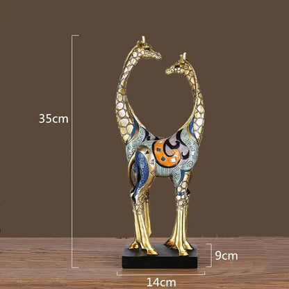 Modern teal & gold giraffe mother sculpture living room decor