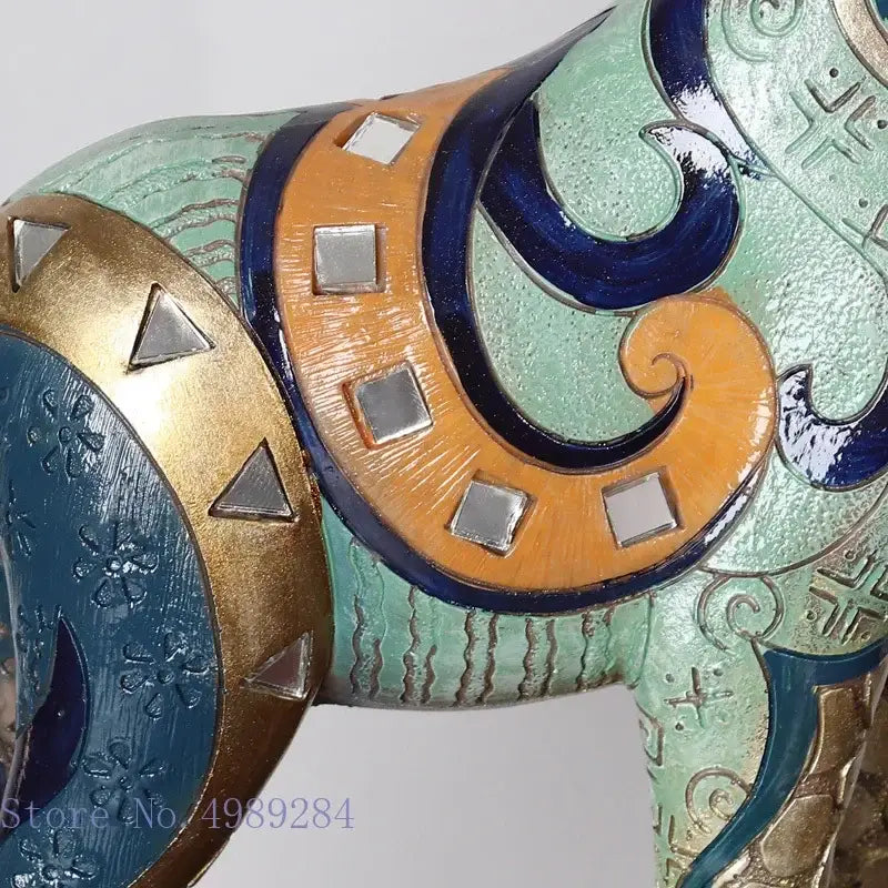 Modern teal & gold giraffe mother sculpture living room decor