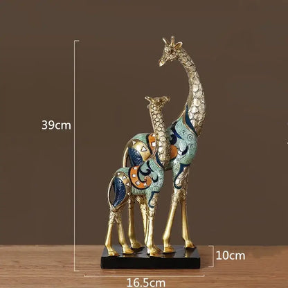 Modern teal & gold giraffe mother sculpture living room decor