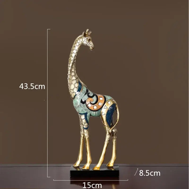 Modern teal & gold giraffe mother sculpture living room decor