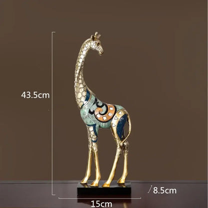 Modern teal & gold giraffe mother sculpture living room decor