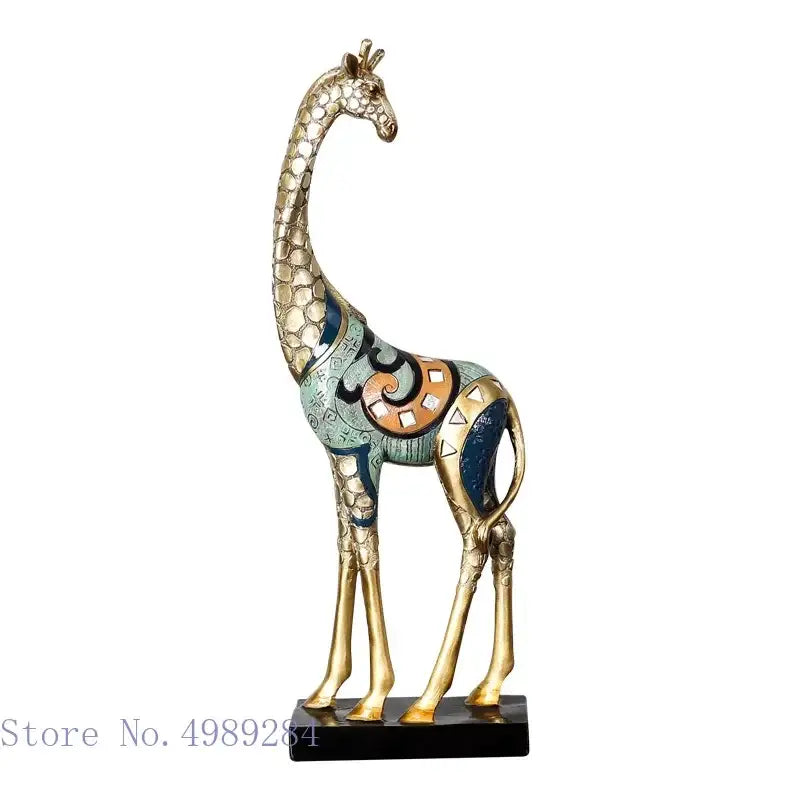 Modern teal & gold giraffe mother sculpture living room decor