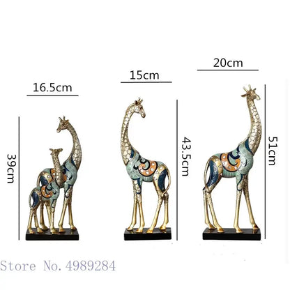 Modern teal & gold giraffe mother sculpture living room decor