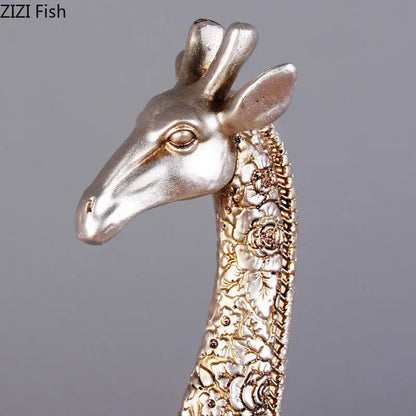 Silver floral embossed giraffe resin statue living room decor