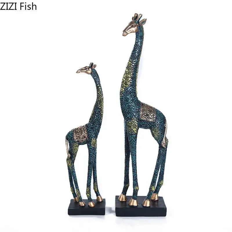 Silver floral embossed giraffe resin statue living room decor