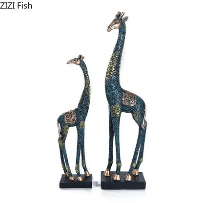 Silver floral embossed giraffe resin statue living room decor