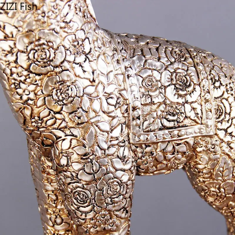 Silver floral embossed giraffe resin statue living room decor