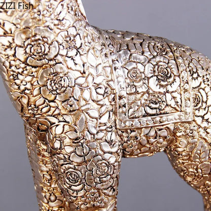 Silver floral embossed giraffe resin statue living room decor