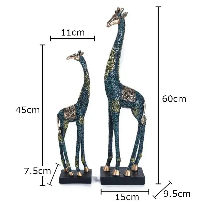 Silver floral embossed giraffe resin statue living room decor