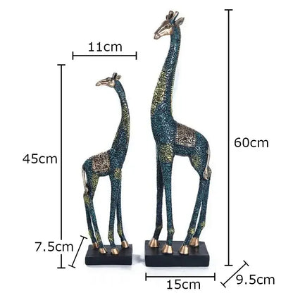 Silver floral embossed giraffe resin statue living room decor