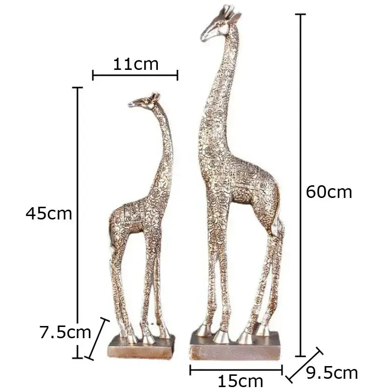 Silver floral embossed giraffe resin statue living room decor