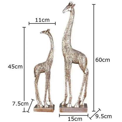 Silver floral embossed giraffe resin statue living room decor