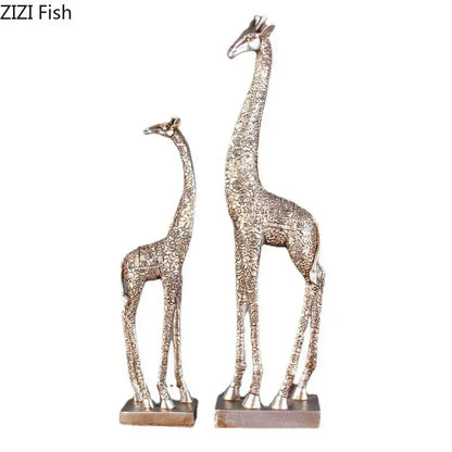 Silver floral embossed giraffe resin statue living room decor