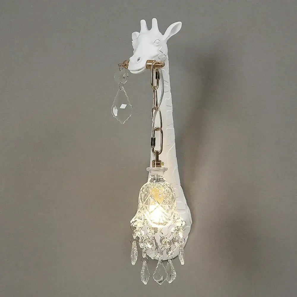 White giraffe resin wall lamp with crystal pendant bedroom sconce