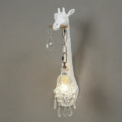 White giraffe resin wall lamp with crystal pendant bedroom sconce