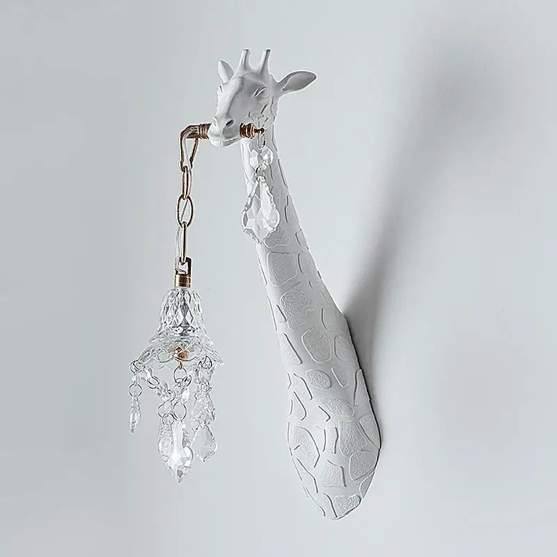 White giraffe resin wall lamp with crystal pendant bedroom sconce