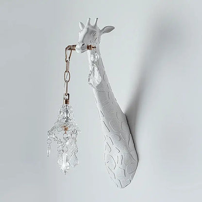 White giraffe resin wall lamp with crystal pendant bedroom sconce