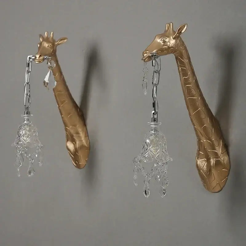 White giraffe resin wall lamp with crystal pendant bedroom sconce