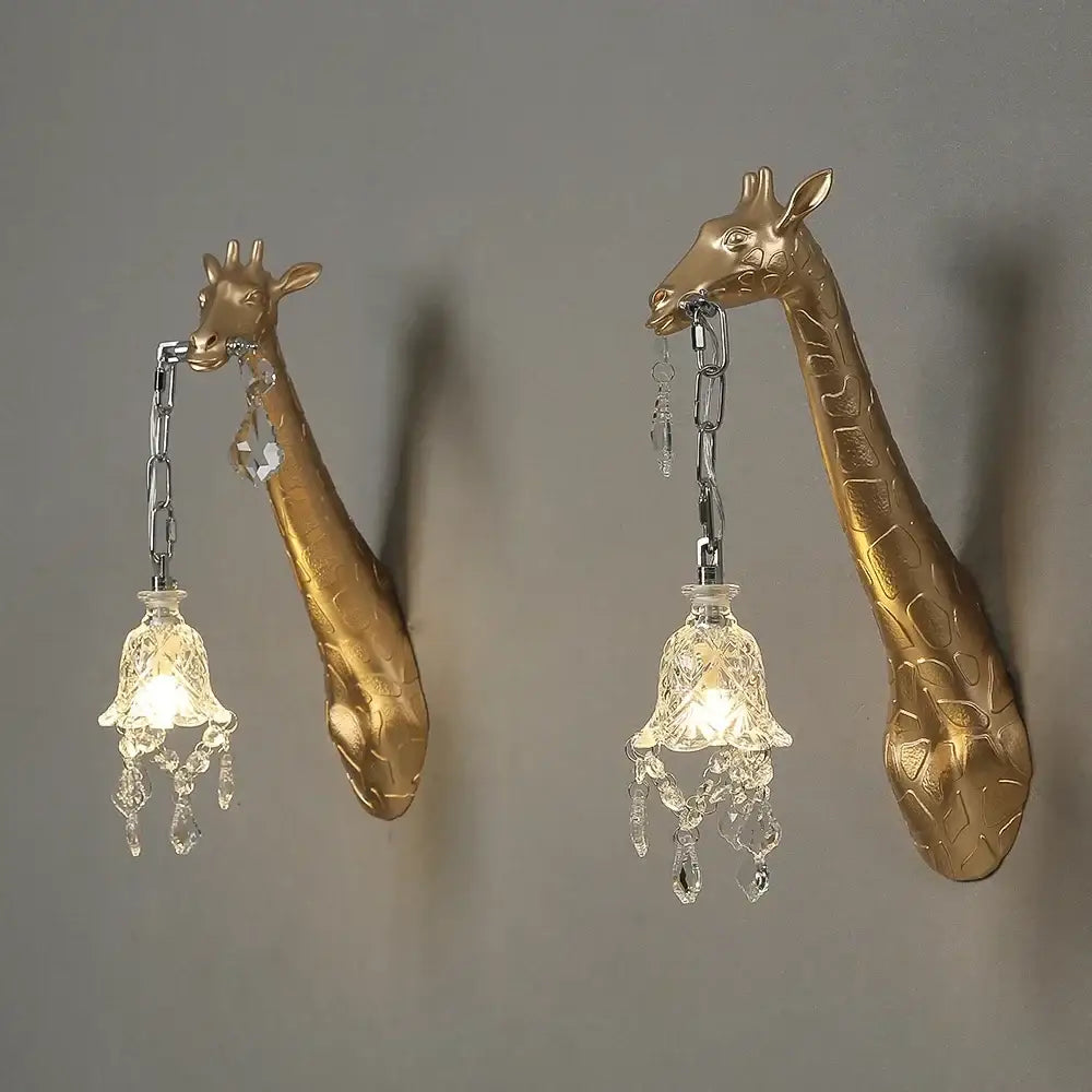 White giraffe resin wall lamp with crystal pendant bedroom sconce