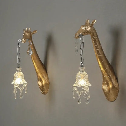 White giraffe resin wall lamp with crystal pendant bedroom sconce
