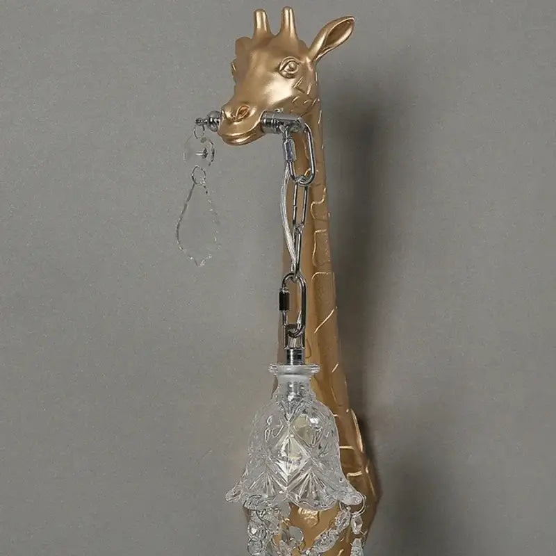 White giraffe resin wall lamp with crystal pendant bedroom sconce