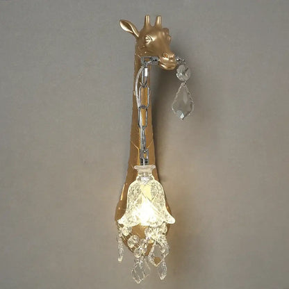 White giraffe resin wall lamp with crystal pendant bedroom sconce